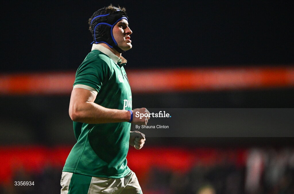 13 February 2026; Donnacha McGuire of Ireland during the U20 Six Nations Rugby Championship match between Ireland and Italy at Virgin Media Park in Cork. Photo by Shauna Clinton/Sportsfile