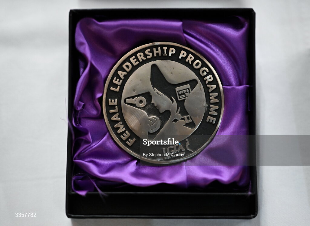 14 February 2026; A detailed view of a recipients medal at the Learn to Lead LGFA Female Leadership Programme graduation evening at The Carlton Hotel in Santry, Dublin. The Learn to Lead programme was devised to develop the next generation of leaders within Ladies Gaelic Football. Photo by Stephen McCarthy/Sportsfile