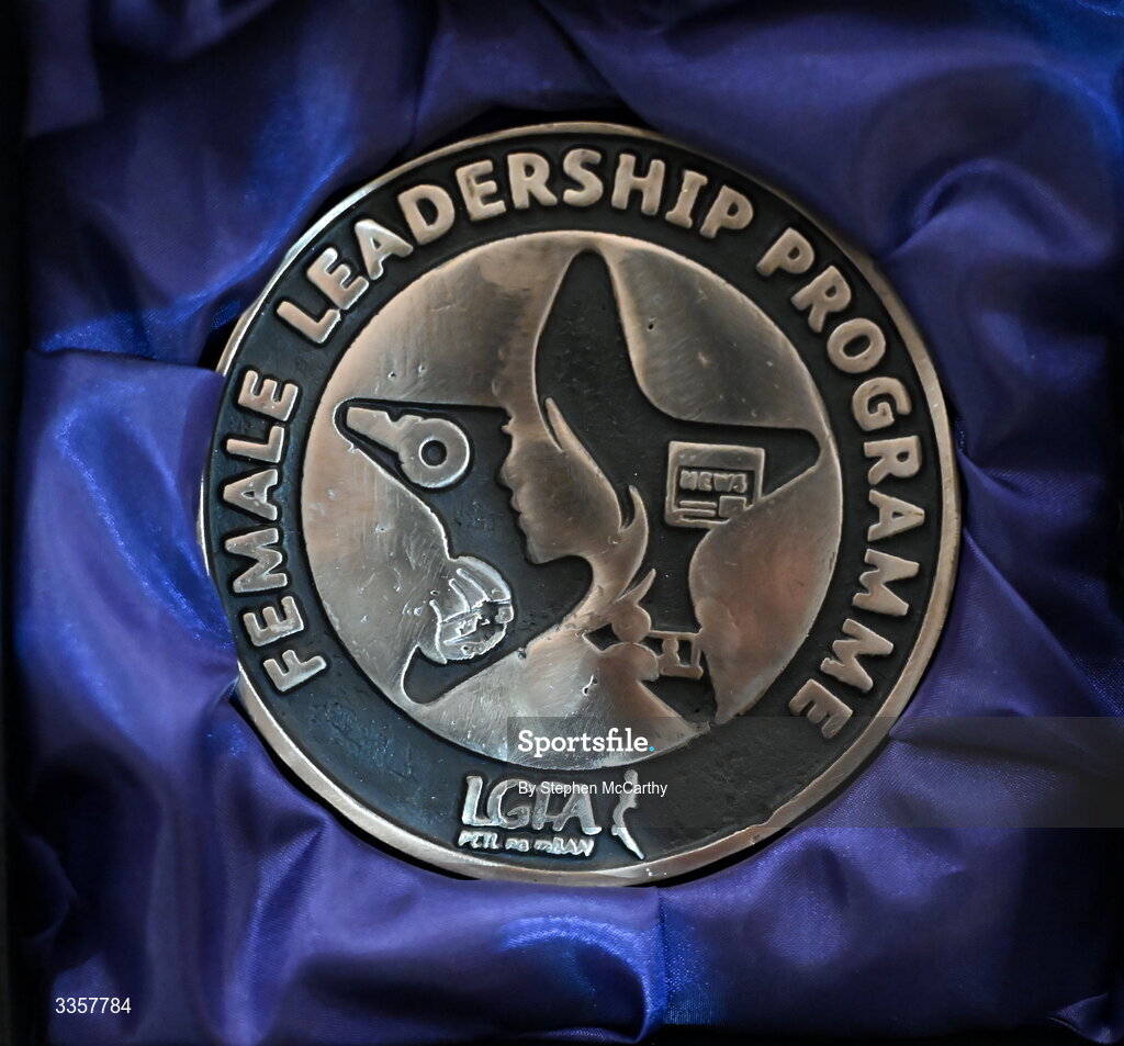 14 February 2026; A detailed view of a recipients medal at the Learn to Lead LGFA Female Leadership Programme graduation evening at The Carlton Hotel in Santry, Dublin. The Learn to Lead programme was devised to develop the next generation of leaders within Ladies Gaelic Football. Photo by Stephen McCarthy/Sportsfile