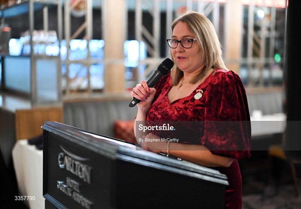 14 February 2026; Uachtarán Cumann Peil Gael na mBan Trina Murray at the Learn to Lead LGFA Female Leadership Programme graduation evening at The Carlton Hotel in Santry, Dublin. The Learn to Lead programme was devised to develop the next generation of leaders within Ladies Gaelic Football. Photo by Stephen McCarthy/Sportsfile