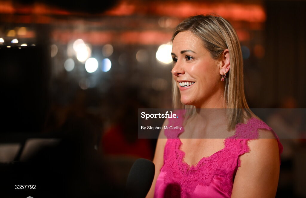 14 February 2026; Angela Walsh of Inch Rovers, Cork, at the Learn to Lead LGFA Female Leadership Programme graduation evening at The Carlton Hotel in Santry, Dublin. The Learn to Lead programme was devised to develop the next generation of leaders within Ladies Gaelic Football. Photo by Stephen McCarthy/Sportsfile