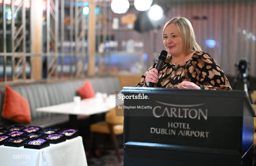 14 February 2026; LGFA national development manager Lyn Savage at the Learn to Lead LGFA Female Leadership Programme graduation evening at The Carlton Hotel in Santry, Dublin. The Learn to Lead programme was devised to develop the next generation of leaders within Ladies Gaelic Football. Photo by Stephen McCarthy/Sportsfile
