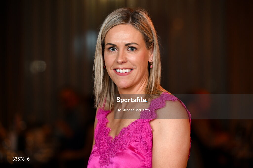 14 February 2026; Angela Walsh of Inch Rovers, Cork, at the Learn to Lead LGFA Female Leadership Programme graduation evening at The Carlton Hotel in Santry, Dublin. The Learn to Lead programme was devised to develop the next generation of leaders within Ladies Gaelic Football. Photo by Stephen McCarthy/Sportsfile
