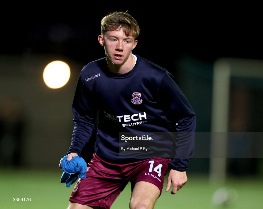 13 February 2026; Rhys Brennan of Cobh Ramblers before the SSE Airtricity Men's First Division match between Cobh Ramblers and Wexford at St Colman's Park in Cobh, Cork. Photo by Michael P Ryan/Sportsfile