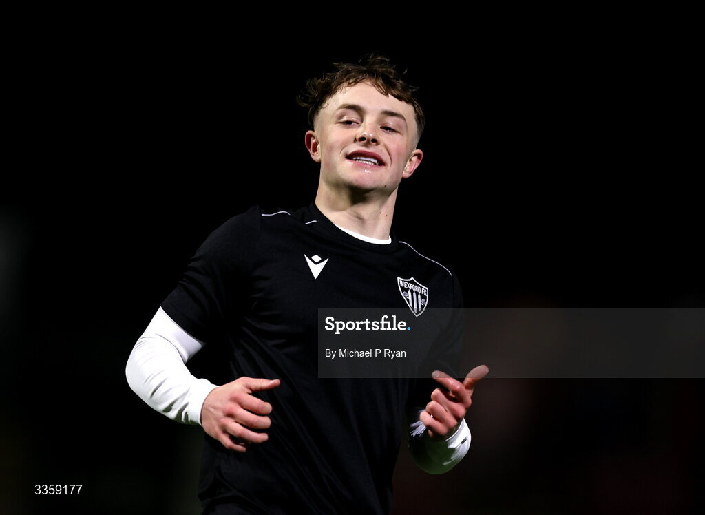 13 February 2026; Kaylem Harnett of Wexford before the SSE Airtricity Men's First Division match between Cobh Ramblers and Wexford at St Colman's Park in Cobh, Cork. Photo by Michael P Ryan/Sportsfile