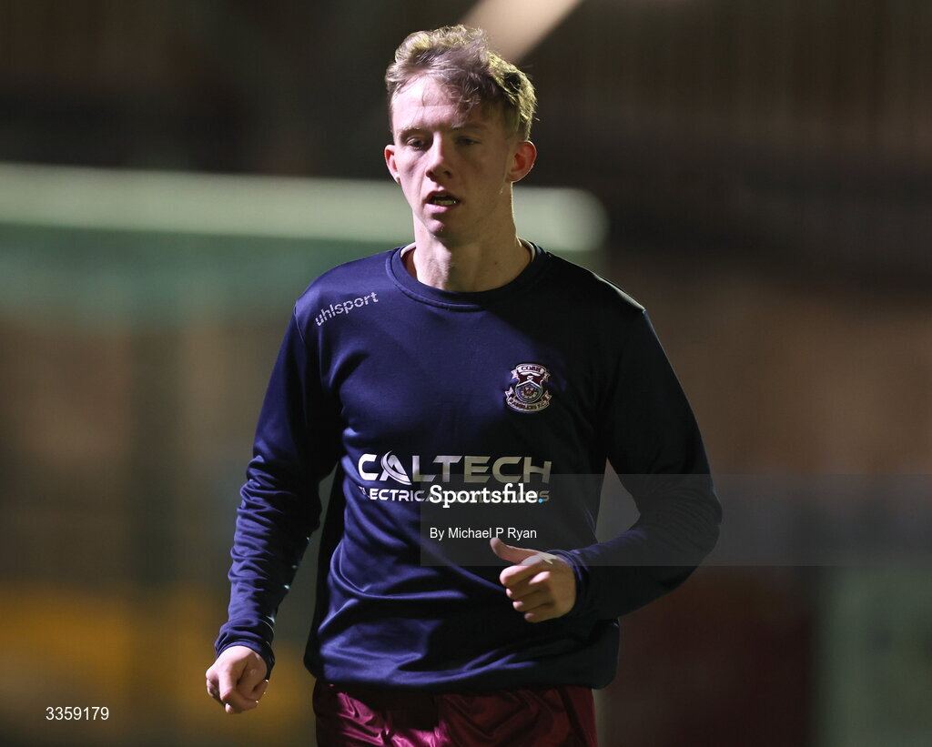 13 February 2026; Rhys Brennan of Cobh Ramblers before the SSE Airtricity Men's First Division match between Cobh Ramblers and Wexford at St Colman's Park in Cobh, Cork. Photo by Michael P Ryan/Sportsfile