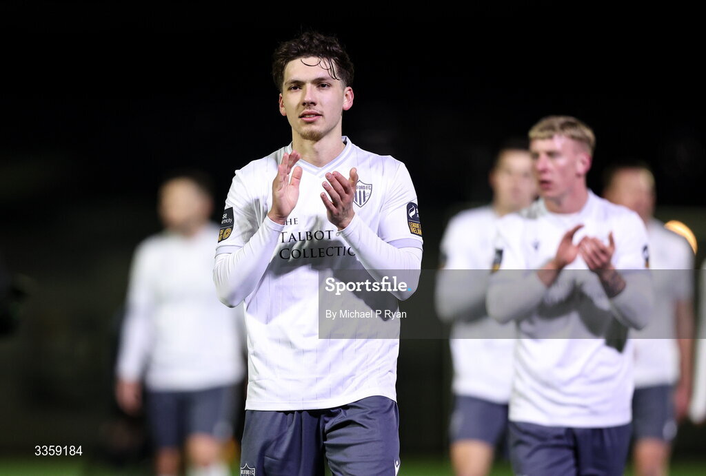 13 February 2026; Zayd Abada of Wexford acknowledges his side's supporters after the SSE Airtricity Men's First Division match between Cobh Ramblers and Wexford at St Colman's Park in Cobh, Cork. Photo by Michael P Ryan/Sportsfile