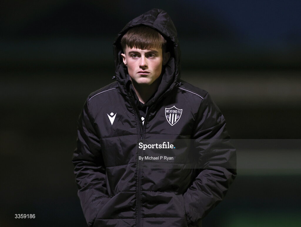 13 February 2026; Gavin Hodgins of Wexford before the SSE Airtricity Men's First Division match between Cobh Ramblers and Wexford at St Colman's Park in Cobh, Cork. Photo by Michael P Ryan/Sportsfile
