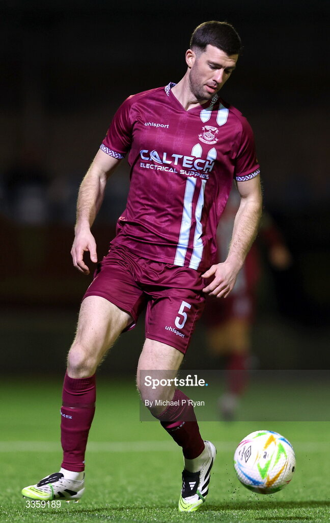 13 February 2026; Brendeán Frahill of Cobh Ramblers during the SSE Airtricity Men's First Division match between Cobh Ramblers and Wexford at St Colman's Park in Cobh, Cork. Photo by Michael P Ryan/Sportsfile