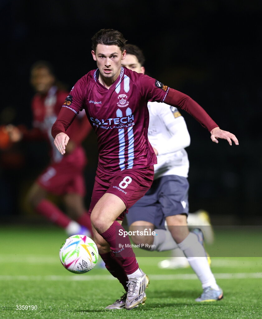 13 February 2026; Rhys Gourdie of Cobh Ramblers during the SSE Airtricity Men's First Division match between Cobh Ramblers and Wexford at St Colman's Park in Cobh, Cork. Photo by Michael P Ryan/Sportsfile