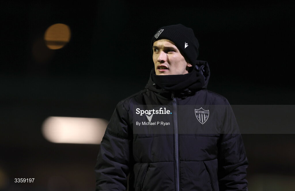 13 February 2026; Wexford coach Conor Woods before the SSE Airtricity Men's First Division match between Cobh Ramblers and Wexford at St Colman's Park in Cobh, Cork. Photo by Michael P Ryan/Sportsfile