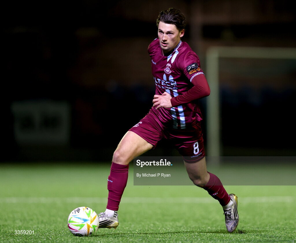 13 February 2026; Rhys Gourdie of Cobh Ramblers during the SSE Airtricity Men's First Division match between Cobh Ramblers and Wexford at St Colman's Park in Cobh, Cork. Photo by Michael P Ryan/Sportsfile