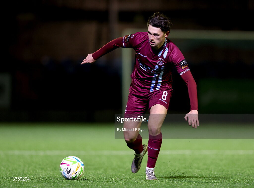 13 February 2026; Rhys Gourdie of Cobh Ramblers during the SSE Airtricity Men's First Division match between Cobh Ramblers and Wexford at St Colman's Park in Cobh, Cork. Photo by Michael P Ryan/Sportsfile
