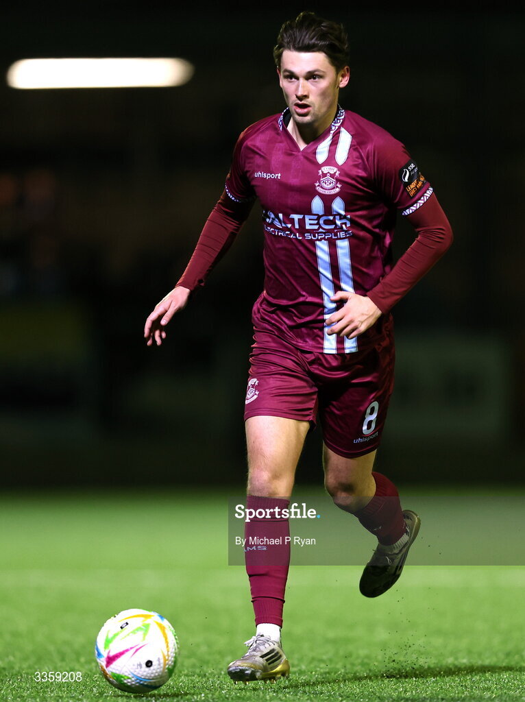 13 February 2026; Rhys Gourdie of Cobh Ramblers during the SSE Airtricity Men's First Division match between Cobh Ramblers and Wexford at St Colman's Park in Cobh, Cork. Photo by Michael P Ryan/Sportsfile