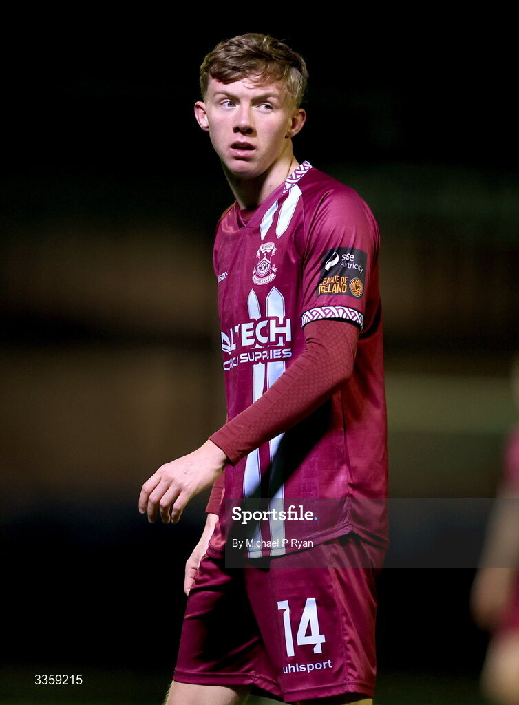 13 February 2026; Rhys Brennan of Cobh Ramblers during the SSE Airtricity Men's First Division match between Cobh Ramblers and Wexford at St Colman's Park in Cobh, Cork. Photo by Michael P Ryan/Sportsfile