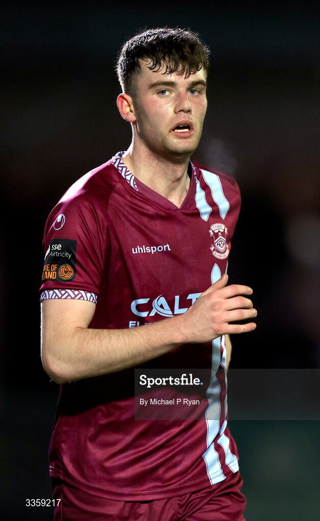 13 February 2026; Callum Honohan of Cobh Ramblers during the SSE Airtricity Men's First Division match between Cobh Ramblers and Wexford at St Colman's Park in Cobh, Cork. Photo by Michael P Ryan/Sportsfile