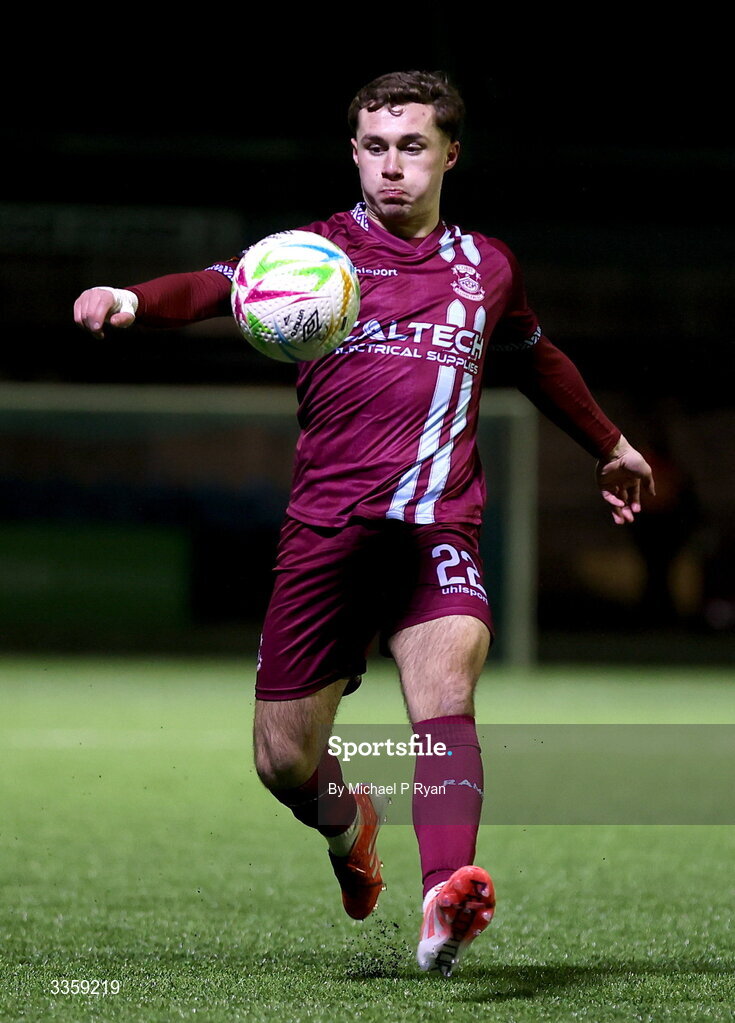 13 February 2026; Mikey Carroll of Cobh Ramblers during the SSE Airtricity Men's First Division match between Cobh Ramblers and Wexford at St Colman's Park in Cobh, Cork. Photo by Michael P Ryan/Sportsfile