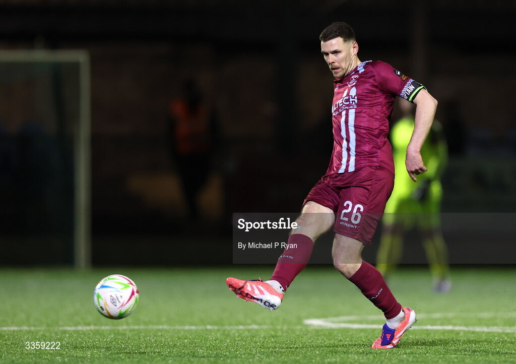 13 February 2026; Gary Buckley of Cobh Ramblers during the SSE Airtricity Men's First Division match between Cobh Ramblers and Wexford at St Colman's Park in Cobh, Cork. Photo by Michael P Ryan/Sportsfile