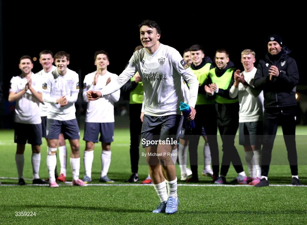 13 February 2026; Jake Doyle of Wexford celebrates after his side's victory in the SSE Airtricity Men's First Division match between Cobh Ramblers and Wexford at St Colman's Park in Cobh, Cork. Photo by Michael P Ryan/Sportsfile