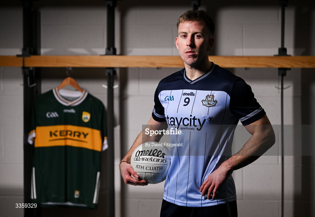 16 February 2026; Dublin footballer Seán Bugler during a Dublin GAA Doubler-Header media event at Croke Park in Dublin. Photo by David Fitzgerald/Sportsfile