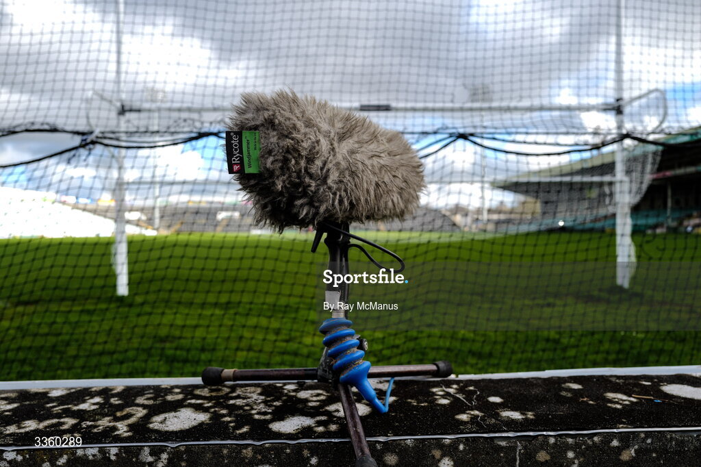8 February 2026; A 'windjammer' sound microphone behind the goal before the Allianz Hurling League Division 1A match between Limerick and Kilkenny at TUS Gaelic Grounds in Limerick. Photo by Ray McManus/Sportsfile