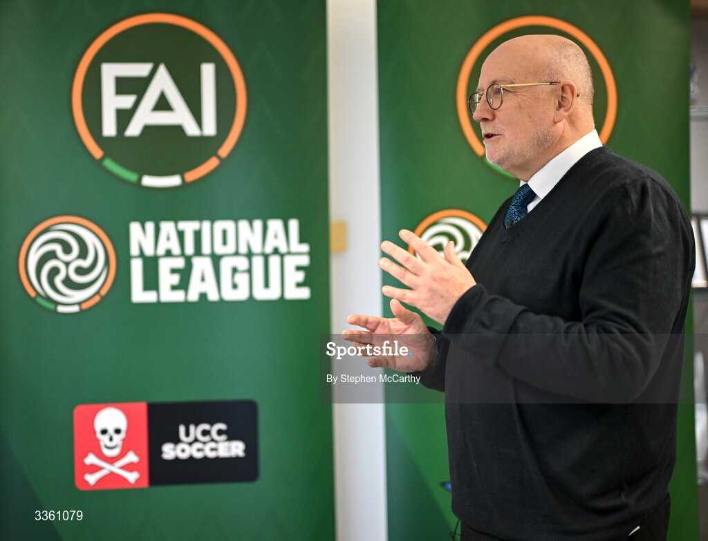 18 February 2026; FAI head of competitions Fran Gavin during an FAI National League Clubs Workshop at the FAI Headquarters in Abbotstown, Dublin. Photo by Stephen McCarthy/Sportsfile