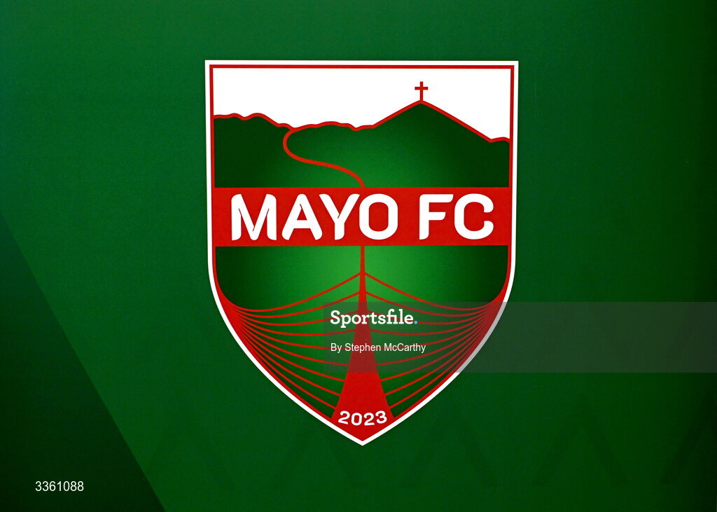 18 February 2026; The crest of Mayo FC during an FAI National League Clubs Workshop at the FAI Headquarters in Abbotstown, Dublin. Photo by Stephen McCarthy/Sportsfile
