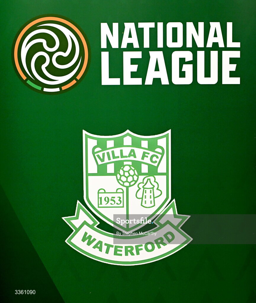 18 February 2026; The crest of Villa FC during an FAI National League Clubs Workshop at the FAI Headquarters in Abbotstown, Dublin. Photo by Stephen McCarthy/Sportsfile