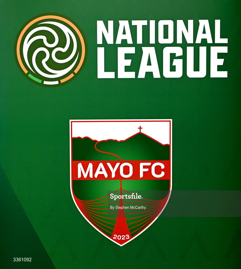18 February 2026; The crest of Mayo FC during an FAI National League Clubs Workshop at the FAI Headquarters in Abbotstown, Dublin. Photo by Stephen McCarthy/Sportsfile
