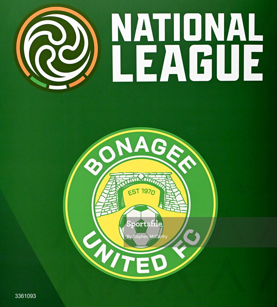 18 February 2026; The crest of Bonagee United during an FAI National League Clubs Workshop at the FAI Headquarters in Abbotstown, Dublin. Photo by Stephen McCarthy/Sportsfile