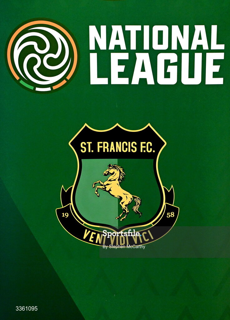 18 February 2026; The crest of St Francis during an FAI National League Clubs Workshop at the FAI Headquarters in Abbotstown, Dublin. Photo by Stephen McCarthy/Sportsfile