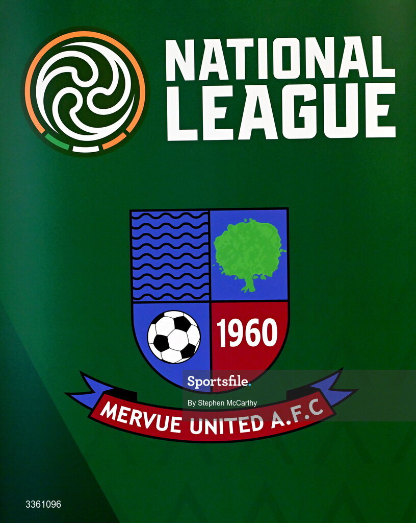 18 February 2026; The crest of Mervue United during an FAI National League Clubs Workshop at the FAI Headquarters in Abbotstown, Dublin. Photo by Stephen McCarthy/Sportsfile