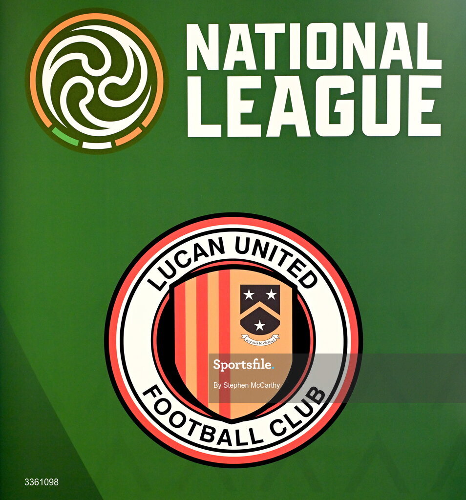 18 February 2026; The crest of Lucan United during an FAI National League Clubs Workshop at the FAI Headquarters in Abbotstown, Dublin. Photo by Stephen McCarthy/Sportsfile