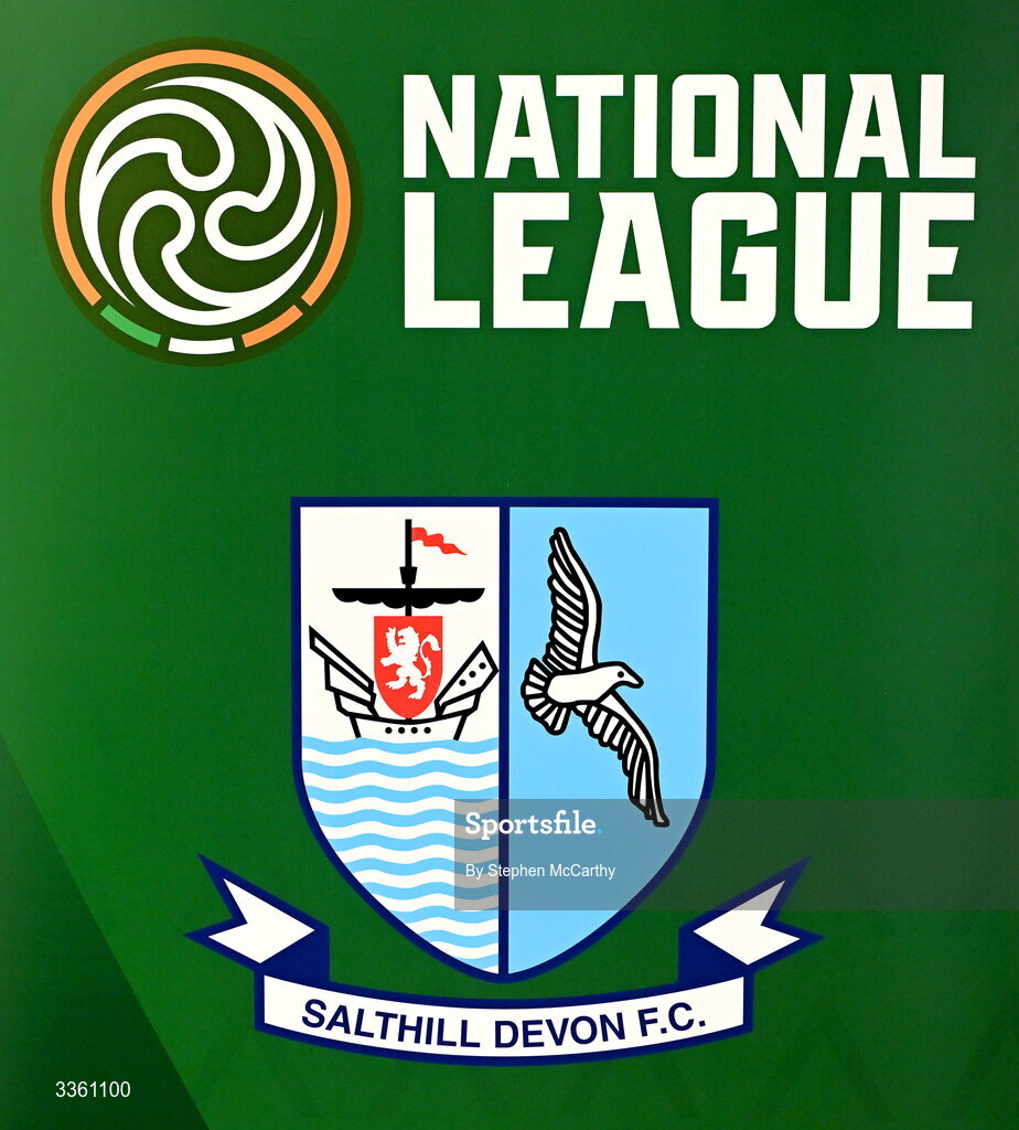 18 February 2026; The crest of Salthill Devon during an FAI National League Clubs Workshop at the FAI Headquarters in Abbotstown, Dublin. Photo by Stephen McCarthy/Sportsfile