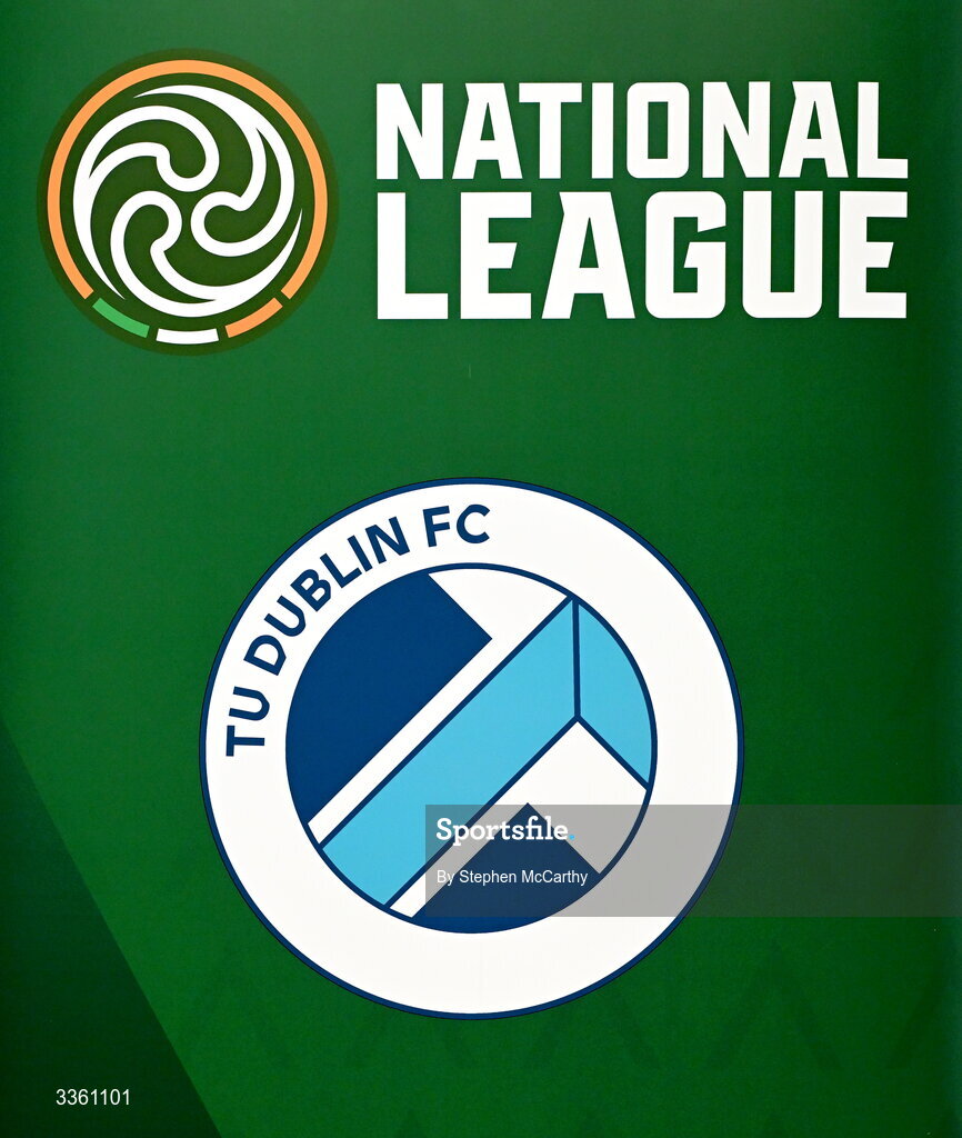 18 February 2026; The crest of TU Dublin during an FAI National League Clubs Workshop at the FAI Headquarters in Abbotstown, Dublin. Photo by Stephen McCarthy/Sportsfile