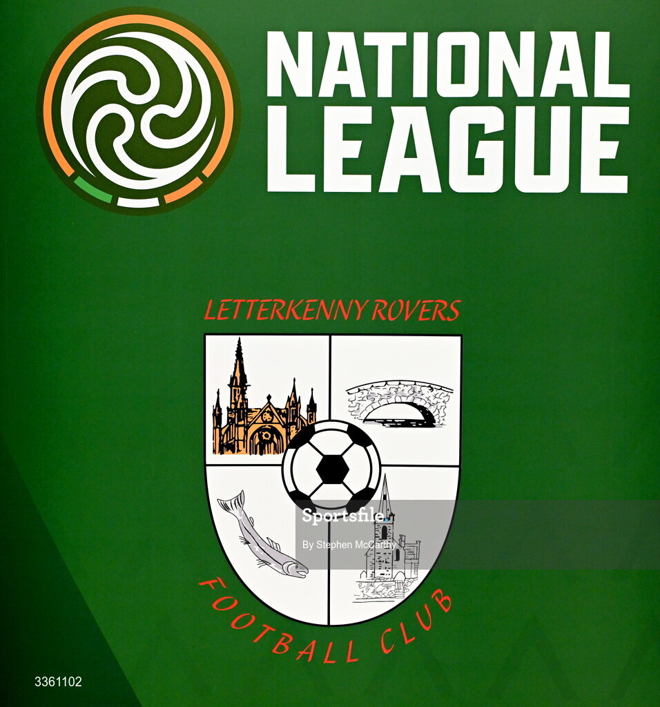 18 February 2026; The crest of Letterkenny Rovers during an FAI National League Clubs Workshop at the FAI Headquarters in Abbotstown, Dublin. Photo by Stephen McCarthy/Sportsfile