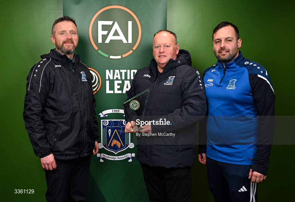 18 February 2026; Newbridge Town representatives, from left, Christian McAuley, Gary O'Carroll and Alan Curran during an FAI National League Clubs Workshop at the FAI Headquarters in Abbotstown, Dublin. Photo by Stephen McCarthy/Sportsfile