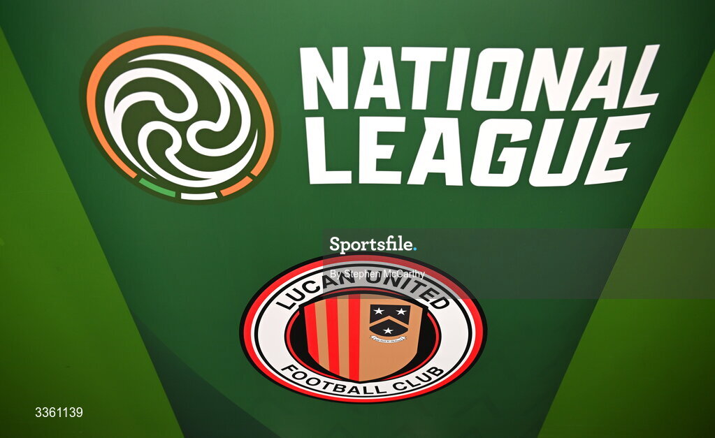 18 February 2026; The crest of Lucan United during an FAI National League Clubs Workshop at the FAI Headquarters in Abbotstown, Dublin. Photo by Stephen McCarthy/Sportsfile