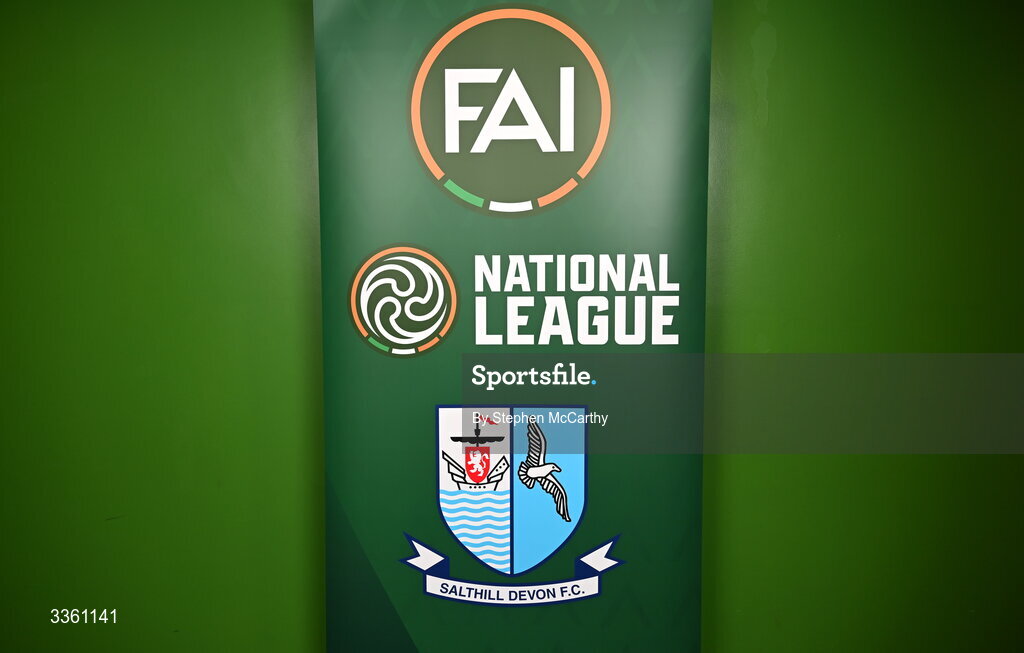 18 February 2026; The crest of Salthill Devon during an FAI National League Clubs Workshop at the FAI Headquarters in Abbotstown, Dublin. Photo by Stephen McCarthy/Sportsfile