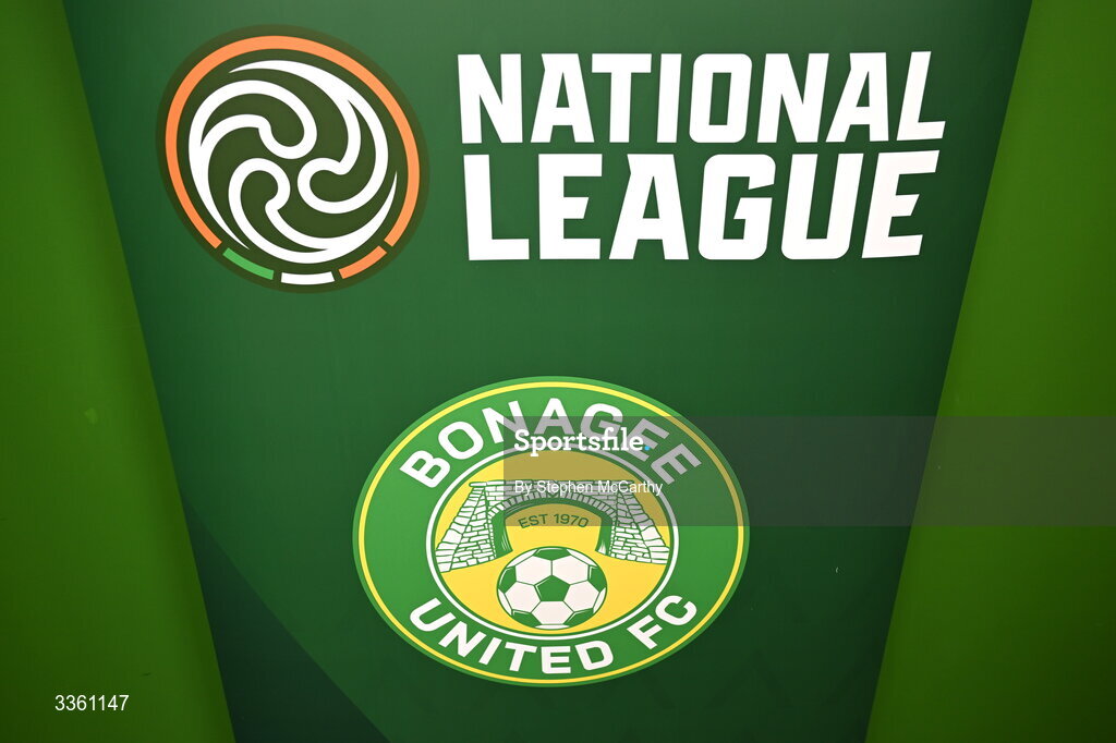 18 February 2026; The crest of Bonagee United during an FAI National League Clubs Workshop at the FAI Headquarters in Abbotstown, Dublin. Photo by Stephen McCarthy/Sportsfile