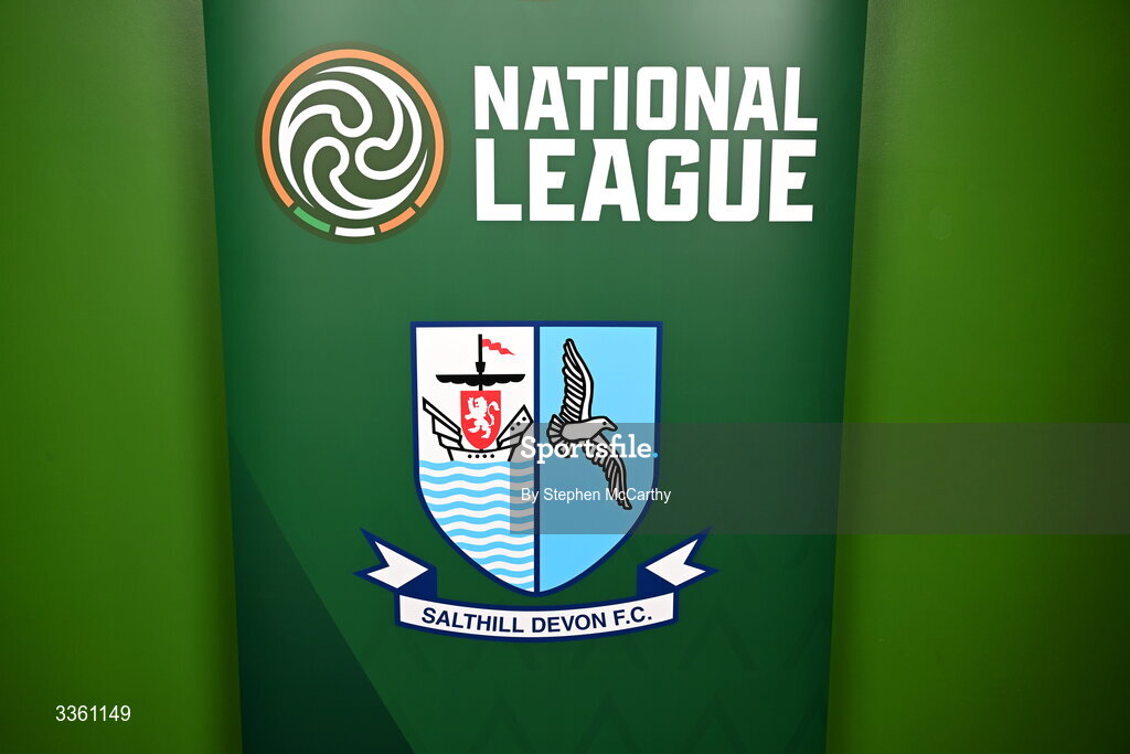 18 February 2026; The crest of Salthill Devon during an FAI National League Clubs Workshop at the FAI Headquarters in Abbotstown, Dublin. Photo by Stephen McCarthy/Sportsfile