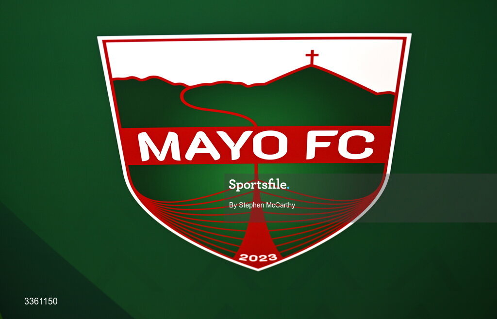 18 February 2026; The crest of Mayo FC during an FAI National League Clubs Workshop at the FAI Headquarters in Abbotstown, Dublin. Photo by Stephen McCarthy/Sportsfile