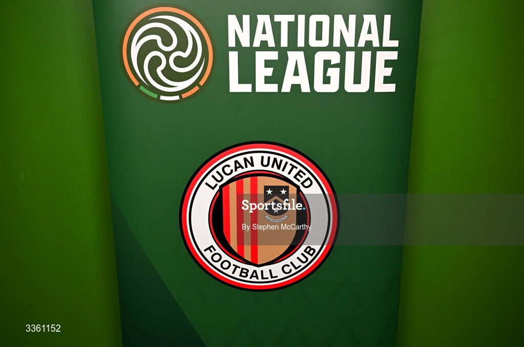 18 February 2026; The crest of Lucan United during an FAI National League Clubs Workshop at the FAI Headquarters in Abbotstown, Dublin. Photo by Stephen McCarthy/Sportsfile