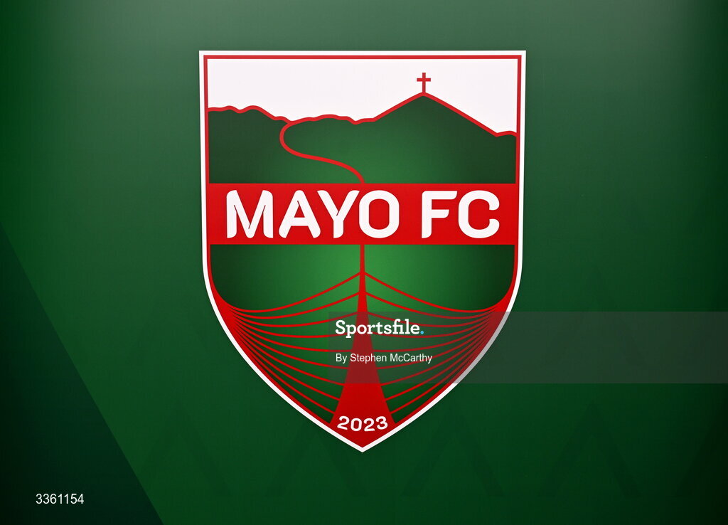 18 February 2026; The crest of Mayo FC during an FAI National League Clubs Workshop at the FAI Headquarters in Abbotstown, Dublin. Photo by Stephen McCarthy/Sportsfile