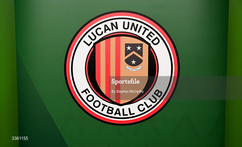 18 February 2026; The crest of Lucan United during an FAI National League Clubs Workshop at the FAI Headquarters in Abbotstown, Dublin. Photo by Stephen McCarthy/Sportsfile
