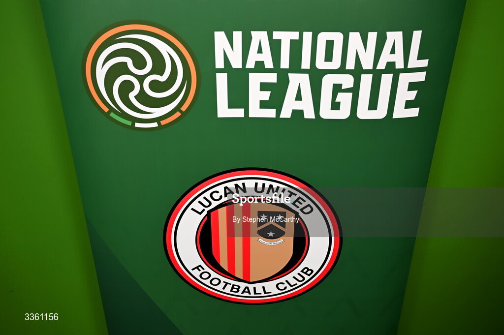 18 February 2026; The crest of Lucan United during an FAI National League Clubs Workshop at the FAI Headquarters in Abbotstown, Dublin. Photo by Stephen McCarthy/Sportsfile