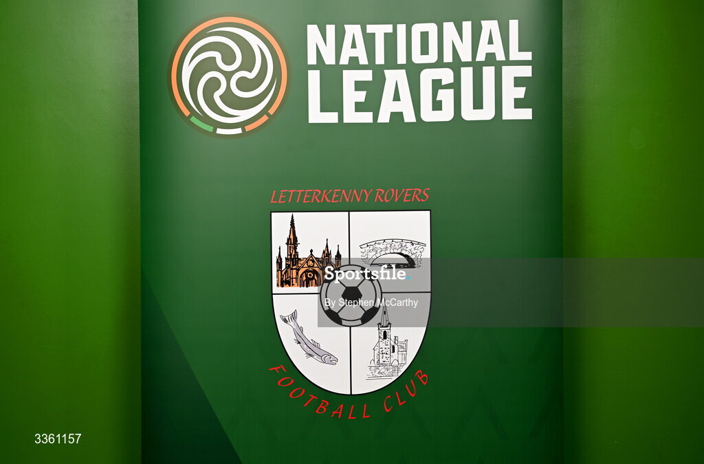 18 February 2026; The crest of Letterkenny Rovers during an FAI National League Clubs Workshop at the FAI Headquarters in Abbotstown, Dublin. Photo by Stephen McCarthy/Sportsfile