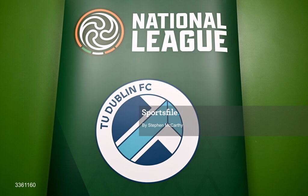 18 February 2026; The crest of TU Dublin during an FAI National League Clubs Workshop at the FAI Headquarters in Abbotstown, Dublin. Photo by Stephen McCarthy/Sportsfile