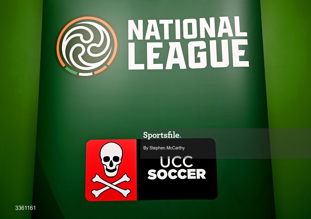 18 February 2026; The crest of UCC Soccer during an FAI National League Clubs Workshop at the FAI Headquarters in Abbotstown, Dublin. Photo by Stephen McCarthy/Sportsfile