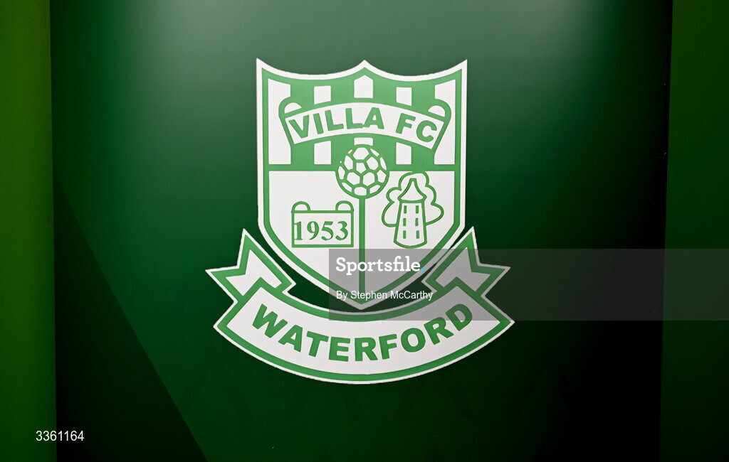 18 February 2026; The crest of Villa FC during an FAI National League Clubs Workshop at the FAI Headquarters in Abbotstown, Dublin. Photo by Stephen McCarthy/Sportsfile